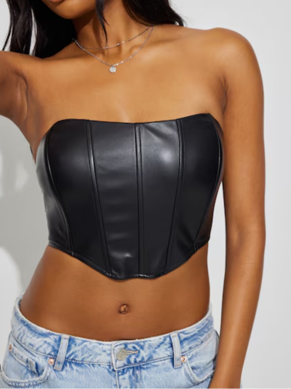 Garage Faux Leather Corset Top